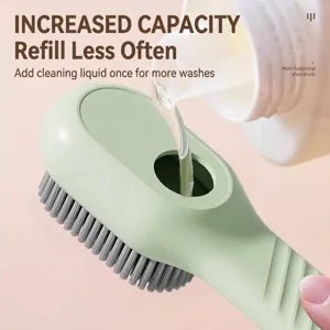 Green multi-functional shoe brush with press-type liquid dispenser
