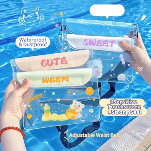 Transparent waterproof phone pouch with adjustable waist belt and sensitive touch screen