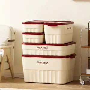 Caja de Almacenamiento de Plástico PP de Gran Capacidad Con Tapa de Sellado Apilable Organizador de Ropa Juguetes Bocadillos Hogar