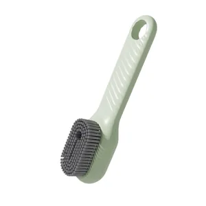Multi-functional liquid dispensing soft bristle shoe brush for home cleaning