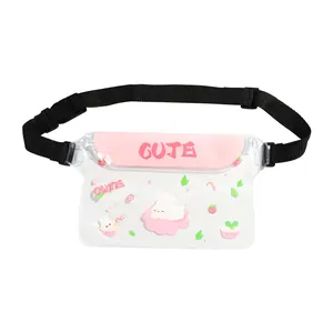 Transparent waterproof phone waist bag with adjustable belt and cute rabbit pattern for swimming