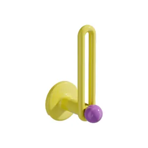 Minimalist wall-mounted hair accessory organizer hook in vibrant yellow and purple