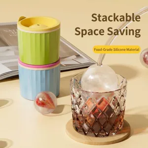 Stackable food grade silicone ice ball molds for sphere ice cubes in cocktails and whiskey