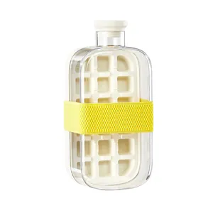 Portable silicone ice cube mold water bottle with yellow anti-slip band for outdoor sports