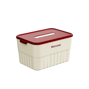 Caja de almacenamiento crema con tapa roja y nervaduras verticales estilo Moncana