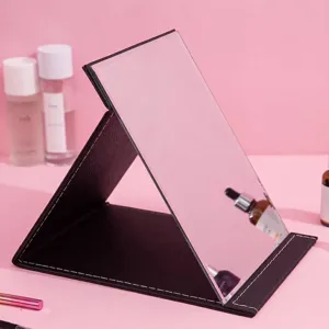 Portable foldable desktop makeup mirror with waterproof black PU leather cover