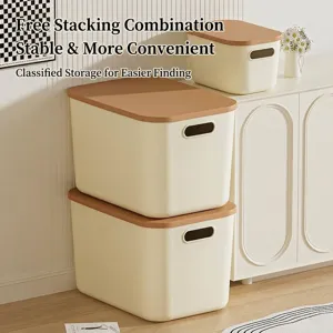 Modern stackable plastic storage bins with lids for home toy and clothes organization