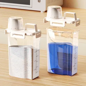 Transparent ABS Laundry Powder Storage Bucket With Measuring Cup Lid And Portable Handle Sealed Detergent Storage Container