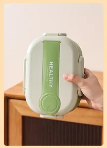 Boîte à lunch bento portable moderne vert et blanc avec texte Healthy Life en main