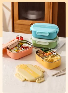 Détail de la boîte à lunch en acier inoxydable 304 avec deux compartiments colorés
