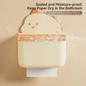 Waterproof wall-mounted cartoon dinosaur tissue box holder in cream and orange