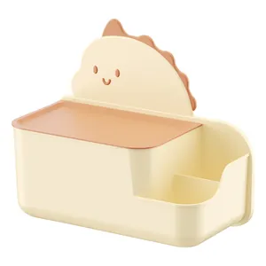 Cute cartoon dinosaur wall-mounted tissue box storage organizer in cream and brown