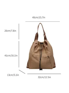 Schéma détaillé des dimensions d'un sac à dos à cordon kaki de 41 cm de hauteur et 32 cm