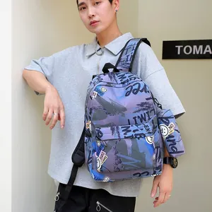 Zaino da uomo alla moda con stampa graffiti, grande capacità per scuola e viaggi