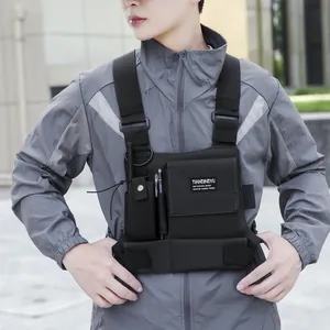 Sac de Poitrine Tactique Hommes Multi-poches Techwear Sac de Gilet Plein Air Équitation Fonctionnel Réfléchissant Sac en Tissu Oxford