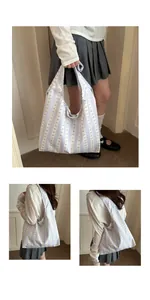 Fresh striped tote bag with bow details shown from multiple angles