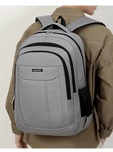 Back view of a stylish gray large capacity oxford backpack for men's daily business commute