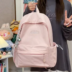 Zaino in Nylon Leggero Zainetto Scolastico Minimalista Tinta Unita per Studenti Universitari Donna Casual Escursione Ricamo Zaino