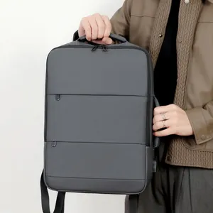 Heren Zakelijke Laptop Rugzak Uitbreidbaar USB Oplaadpoort Waterdicht Oxford Doek Minimalistisch Reis Rugzak Woon-werkverkeer Schooltas
