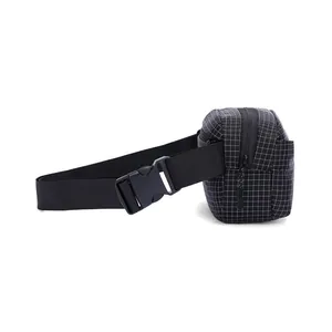 Schwarze wasserfeste Nylon-Gürteltasche mit Karomuster für Damen, sportliche Tasche