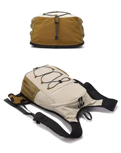 Vue détaillée d'un sac à dos de randonnée léger avec système de cordon élastique.