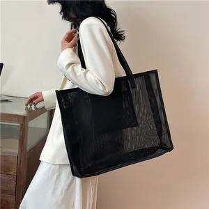 Bolso de hombro grande de malla de nailon negra ideal para compras gimnasio o la playa