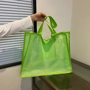 Bolsa de malla verde neón grande con alta capacidad para playa y actividades de gimnasio