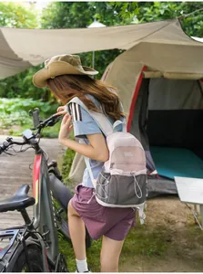 Lichtgewicht mini outdoor rugzak in roze en grijs patchwork voor kamperen en reizen