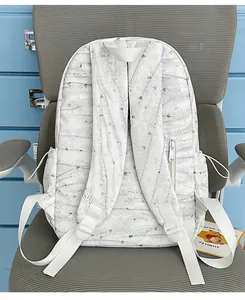 Detailed back view of a white tie-dye backpack featuring adjustable padded straps