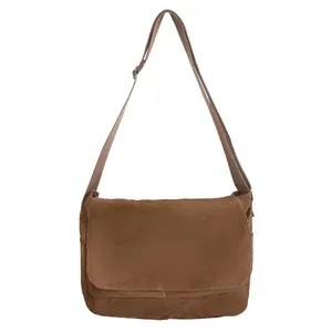 Classic brown corduroy messenger bag for men and women featuring an adjustable crossbody strap