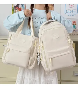 Japanese style cream white minimalist water-resistant backpack and tote bag set