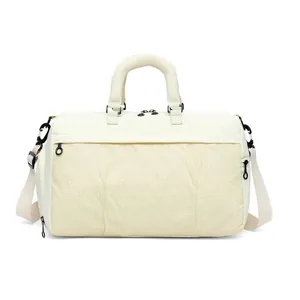 Large capacity cream travel duffel bag for gym and sports with adjustable shoulder strap