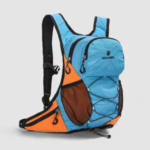 Professional outdoor hydration backpack for cycling and hiking in blue and orange design