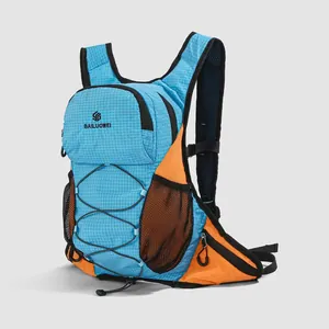 Lightweight blue and orange outdoor hydration backpack for cycling, hiking and running sports.