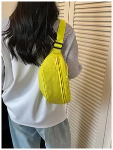 Neon yellow street style lightweight crossbody bag for casual sports and students
