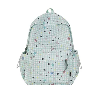 Zaino carino stile giapponese a quadretti verde menta con motivi a stelle per la scuola