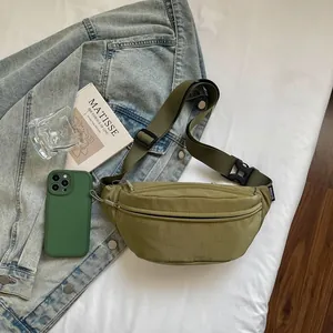 Stylish olive green nylon fanny pack with adjustable strap for casual streetwear fashion