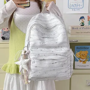 Korean Ins Style Tie-Dye Backpack Large Capacity Nylon School Bag For Students Laptop Backpack With Star Pendant Gift