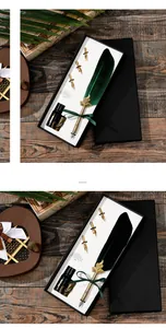 Coffret de stylo plume vintage européen avec encrier et plumes de rechange en boîte noire