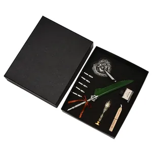 Komplettes Vintage Schreibfeder-Set in Grün mit Tinte, Federn und Lacksiegel-Geschenkbox