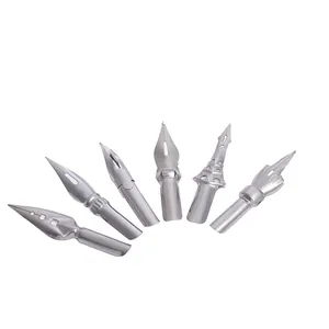 Set mit sechs europäischen Vintage-Kalligraphie-Federn aus Metall für Tintenstifte