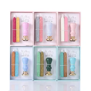 Vintage Sealing Wax Stamp Set European Retro Wooden Handle Metal Seal Wax Sticks Kit With Box For Letters Gifts Invitations DIY Craft