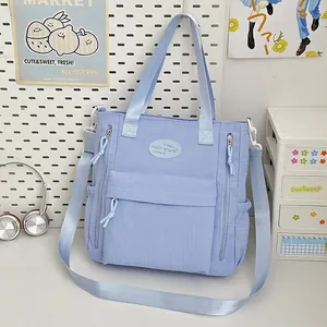 Lightweight light blue waterproof Japanese style large capacity tote bag for students and women