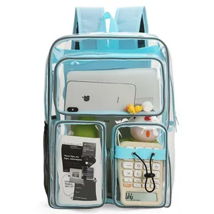 Großer wasserdichter transparenter blauer Rucksack für Schüler mit Stauraum-Vorschau