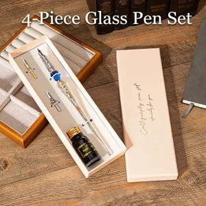 Juego de Pluma de Inmersión de Cristal Vintage Vidrio de Borosilicato Escritura Caligrafía Tinta Juego Con Plumillas de Repuesto y Caja de Regalo para Estudiantes Artista Regalo