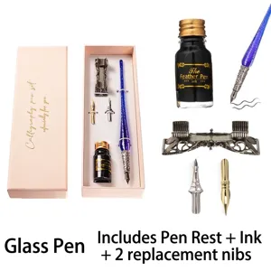 Set di calligrafia con penna di vetro, inchiostro e portapenna in confezione regalo