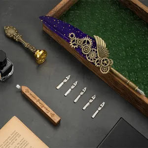 Vintage steampunk σετ πένας με σφραγίδα κεριού και μύτες για δώρο γραφικής ύλης.