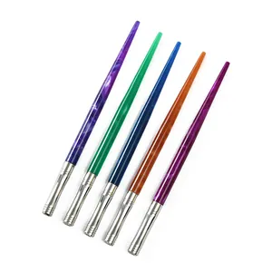 Set of 5 colorful resin dip pen handles with metal ferrules and marble starry sky pattern