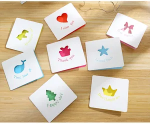 Creative mini hollow-out greeting cards with colorful shapes and English blessings