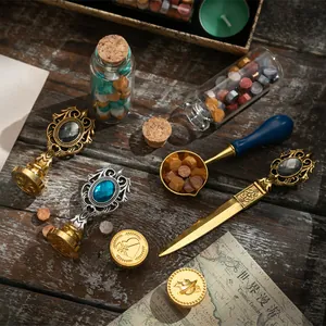 Set di sigilli in ceralacca vintage accademia di magia con cucchiaio e cera colorata